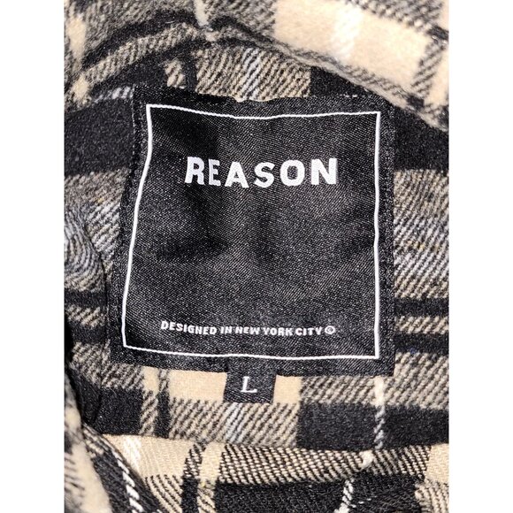 Mens Reason Patchwork Flannel Shirt With Plaid & Solid Patterns Long Sleeve Butt - Picture 3 of 4